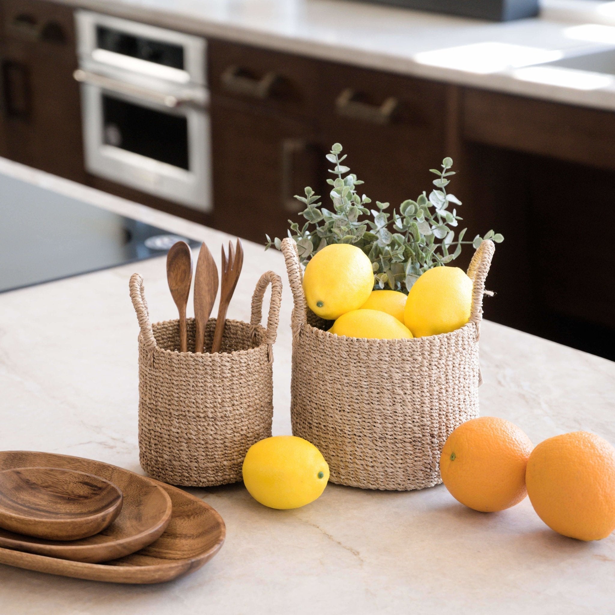 Natural Tabletop Mini Basket With Handle Set Of 2 - Weave Baskets | Likhâ