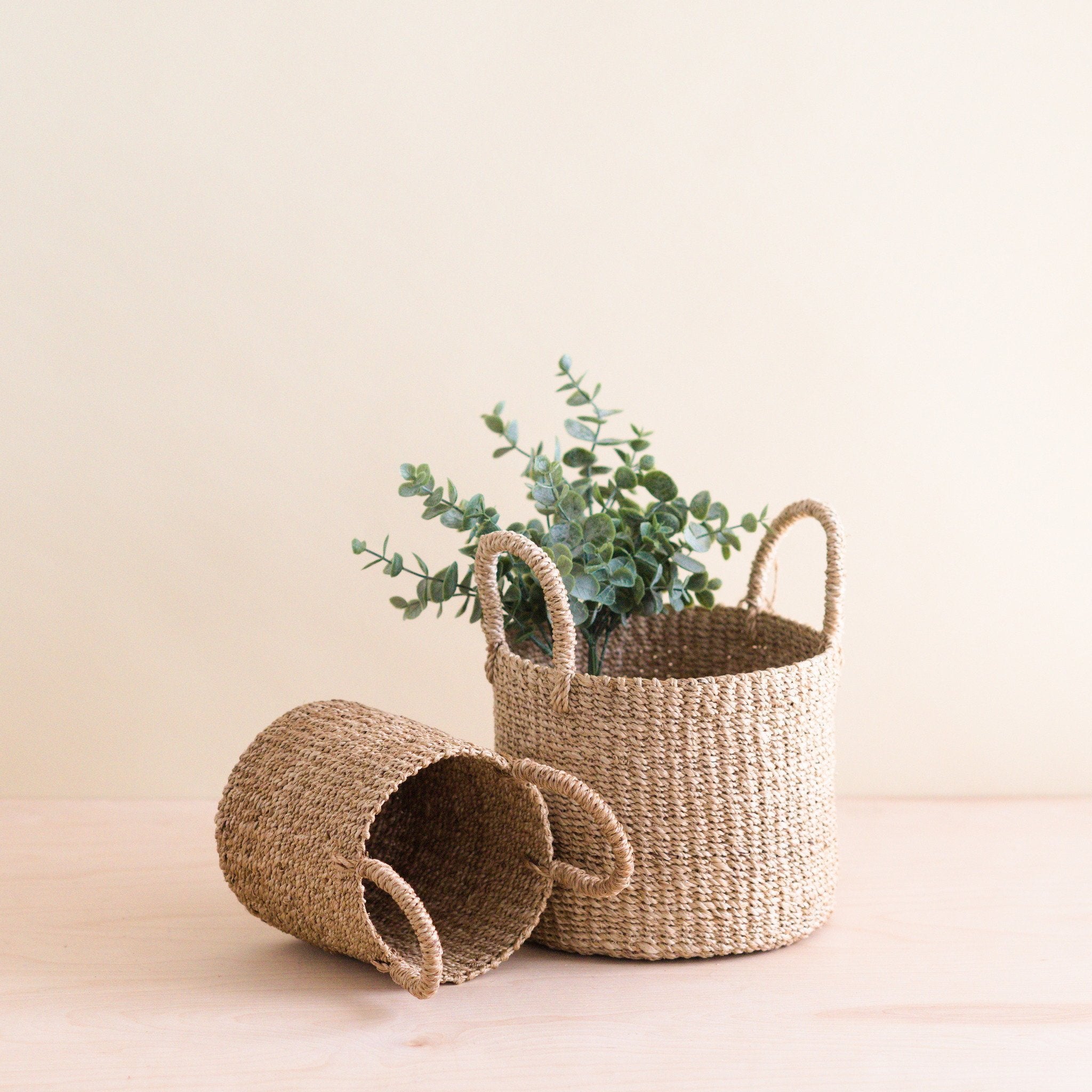 Natural Tabletop Mini Basket With Handle Set Of 2 - Weave Baskets | Likhâ