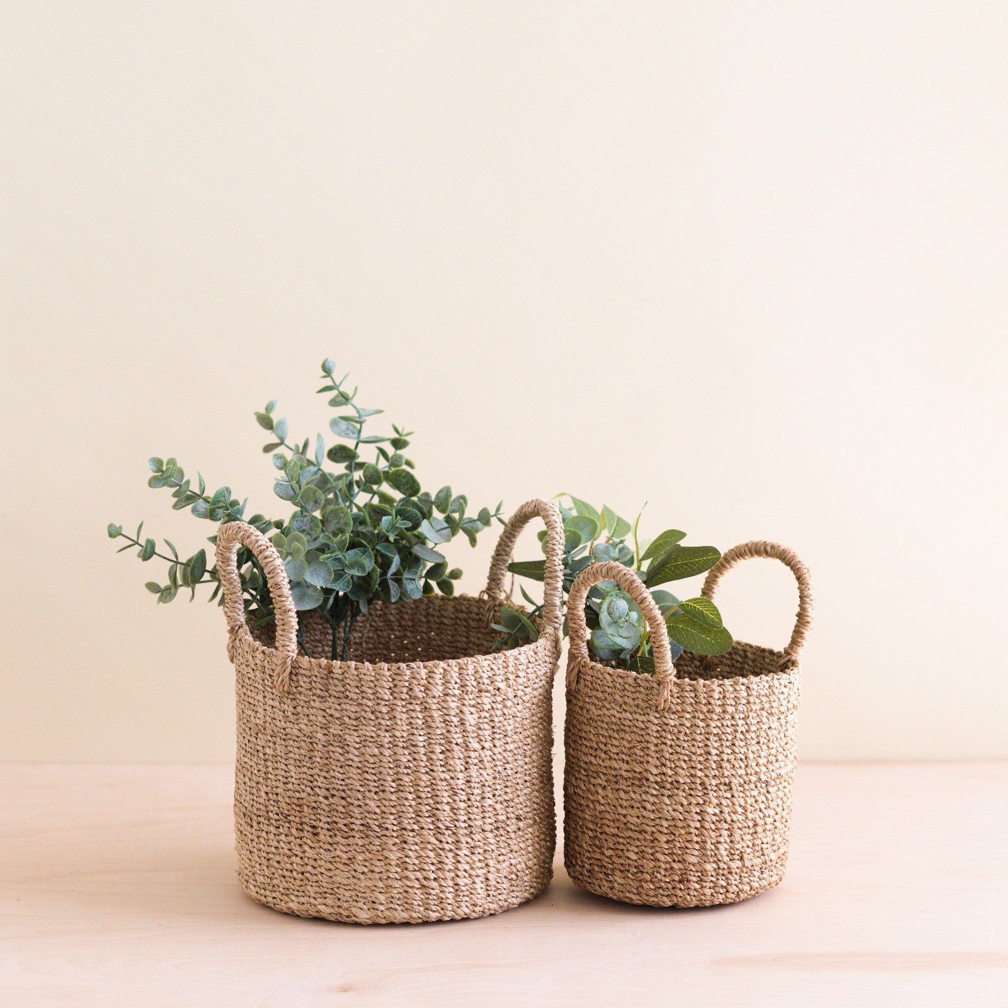 Natural Tabletop Mini Basket With Handle Set Of 2 - Weave Baskets | Likhâ
