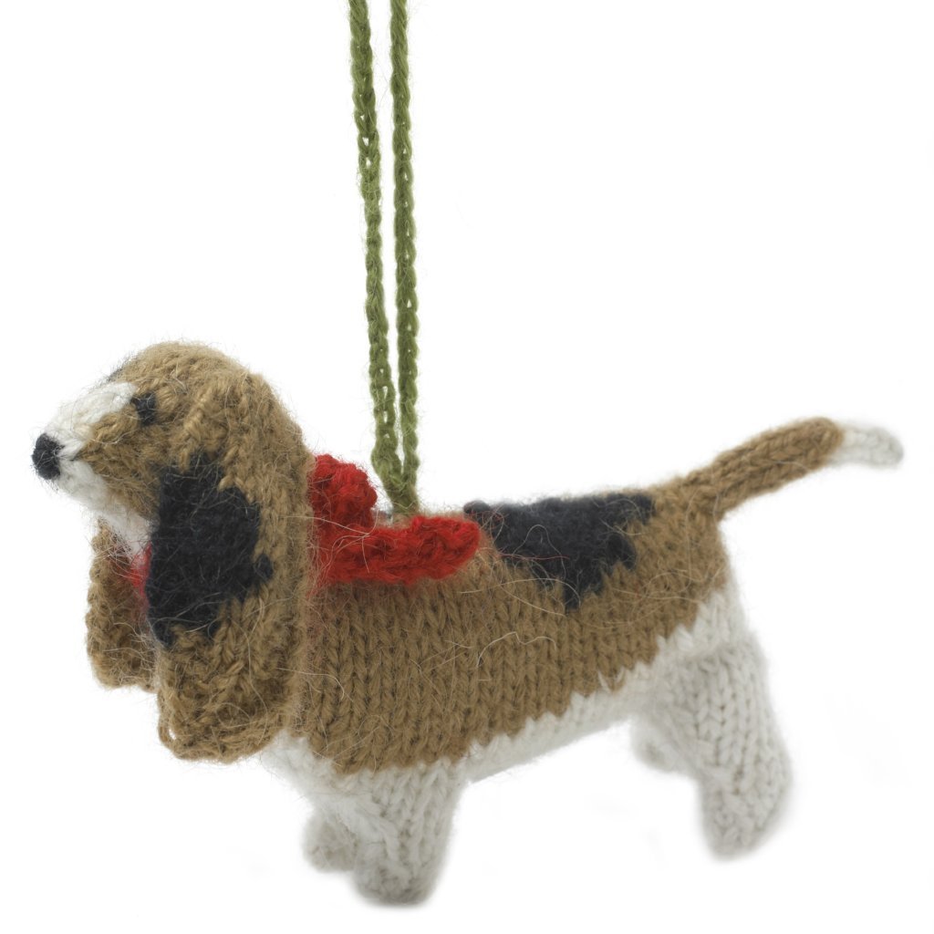 Basset Hound Hand Knit Christmas Ornament