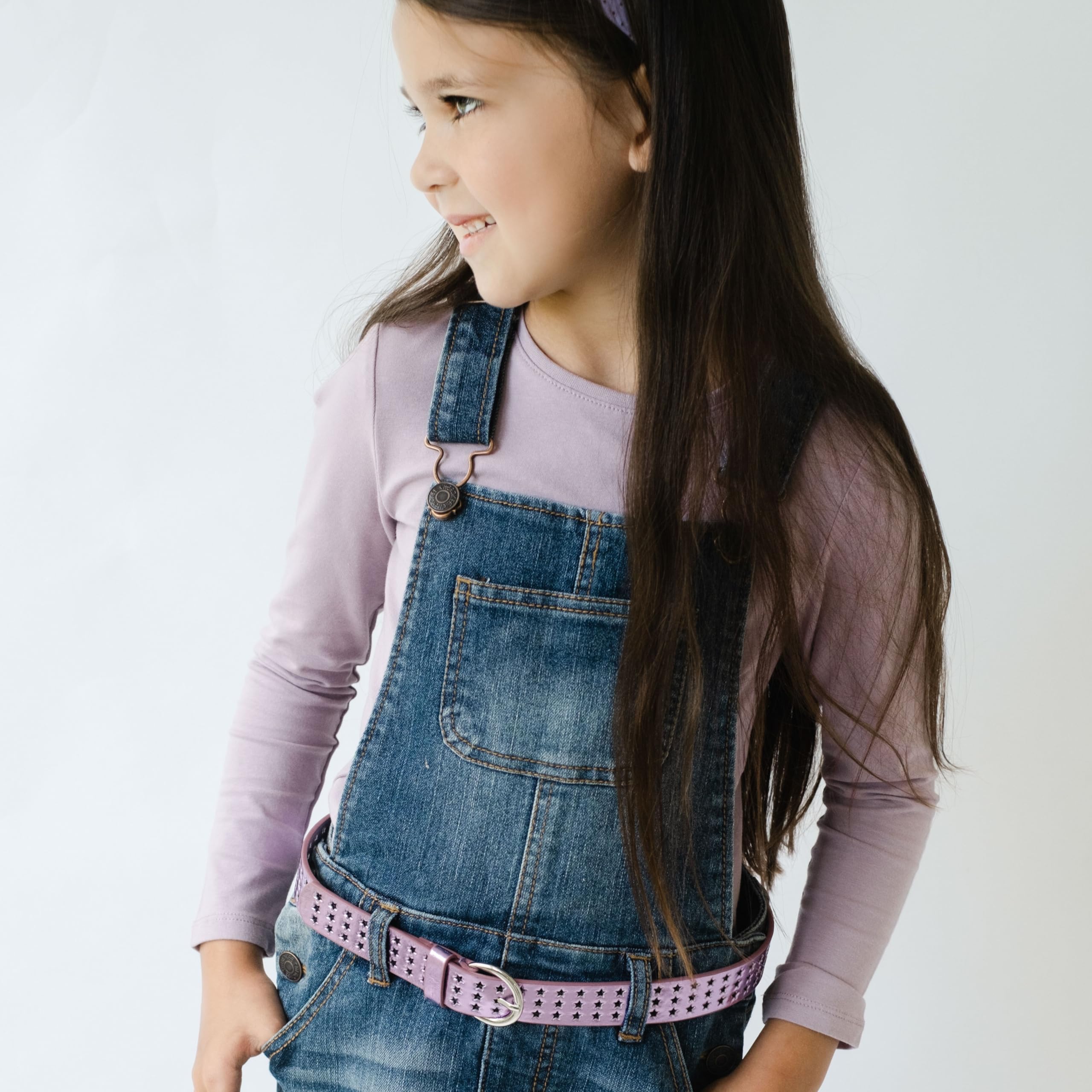 Girls Stars Perforated Metallic Leather Belt - - Stylish Shiny Belt For Girls All Ages