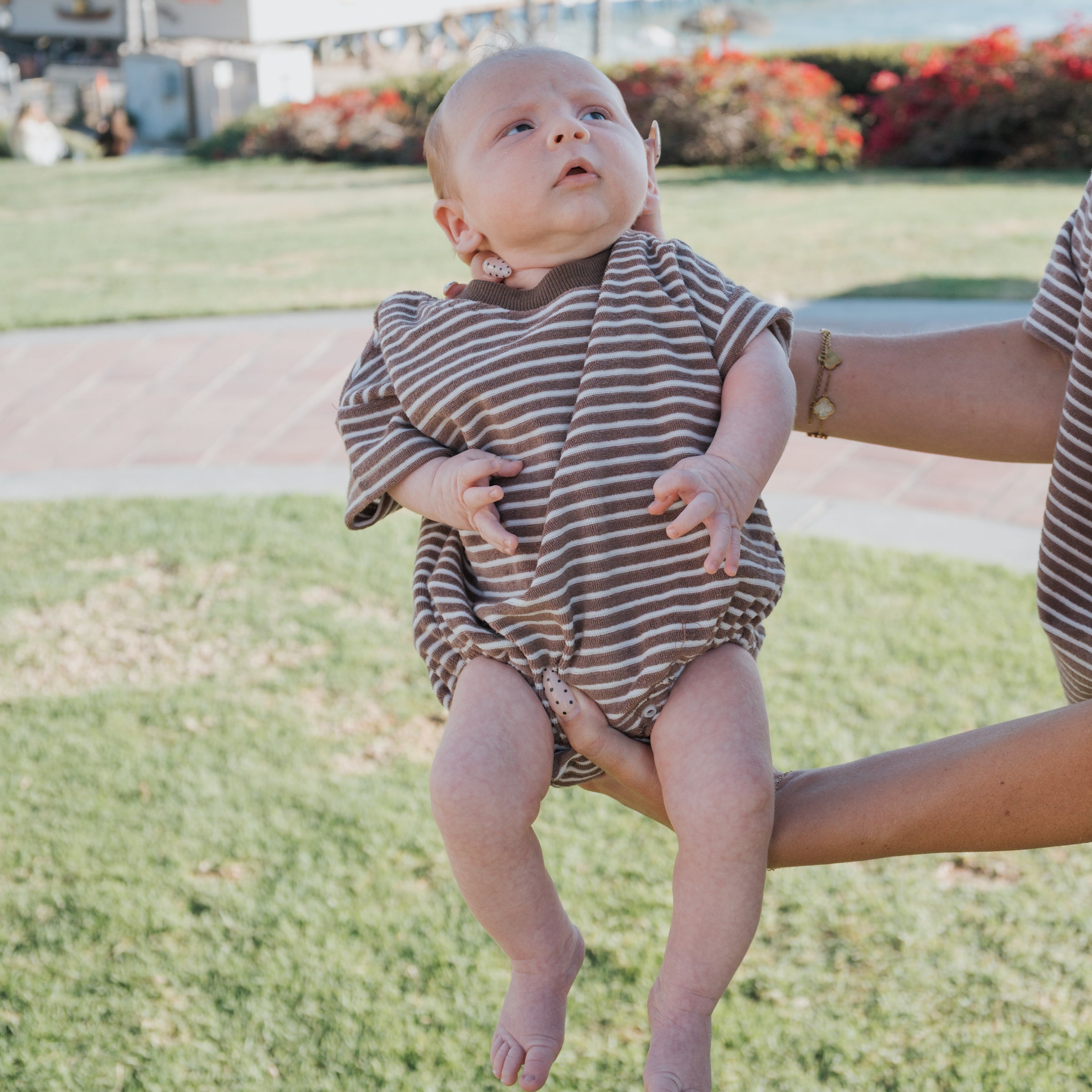 Terry T-shirt Romper | Cola Stripe