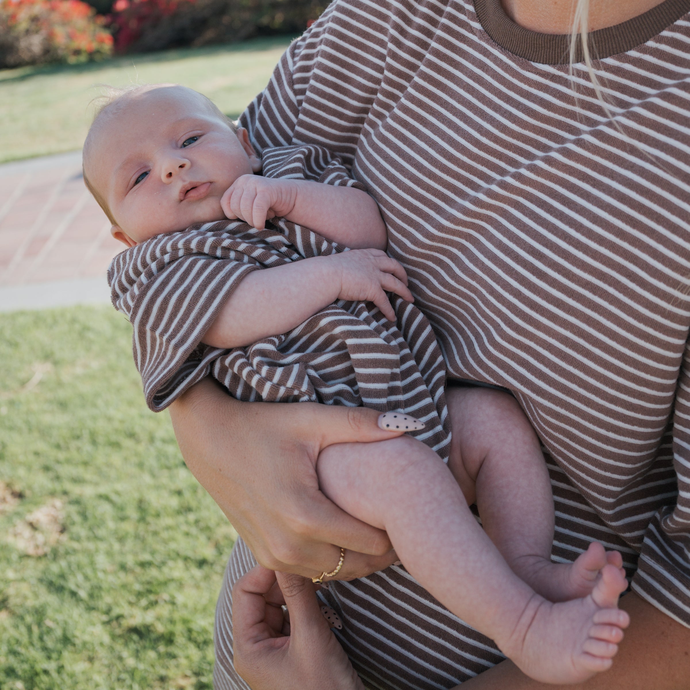 Terry T-shirt Romper | Cola Stripe