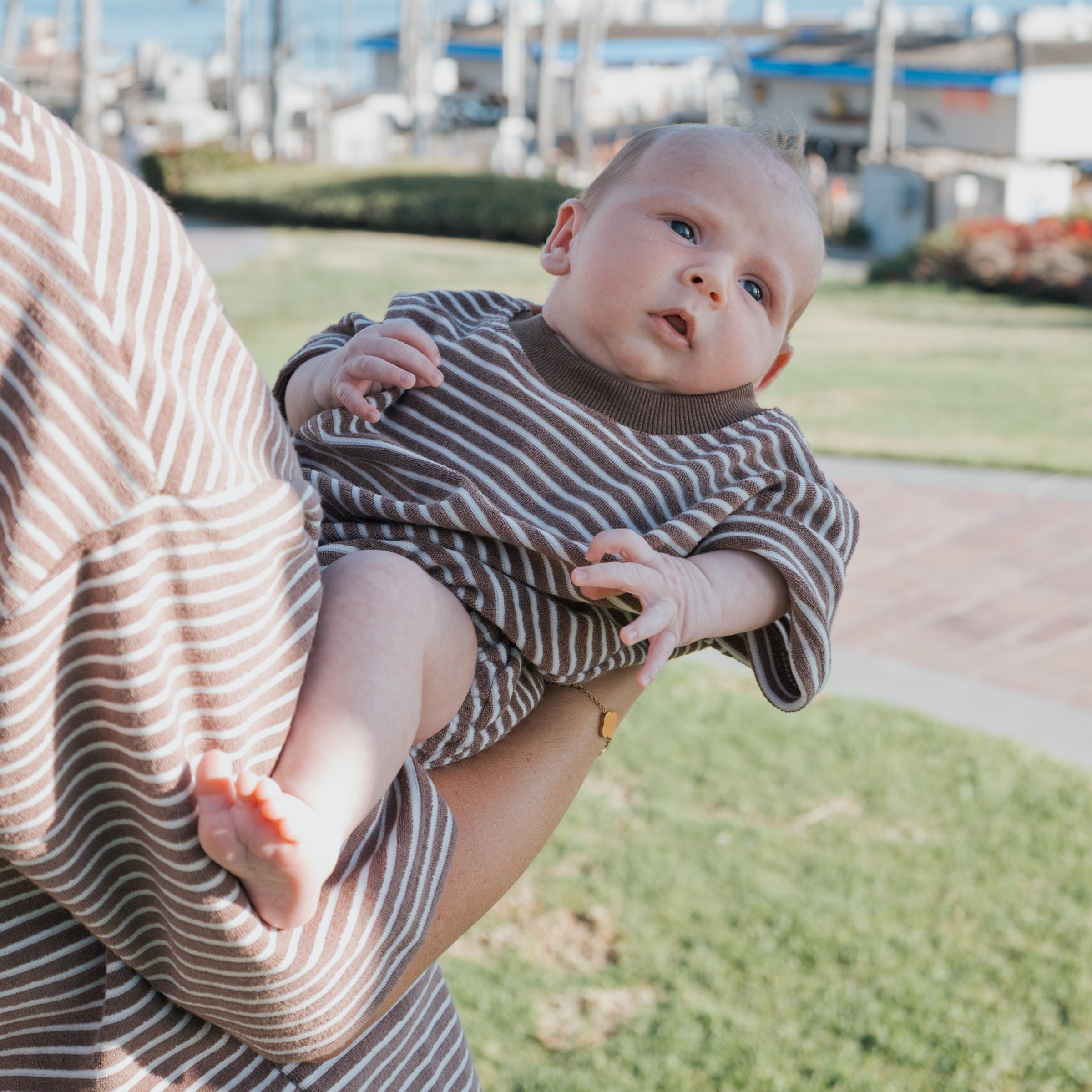 Terry T-shirt Romper | Cola Stripe