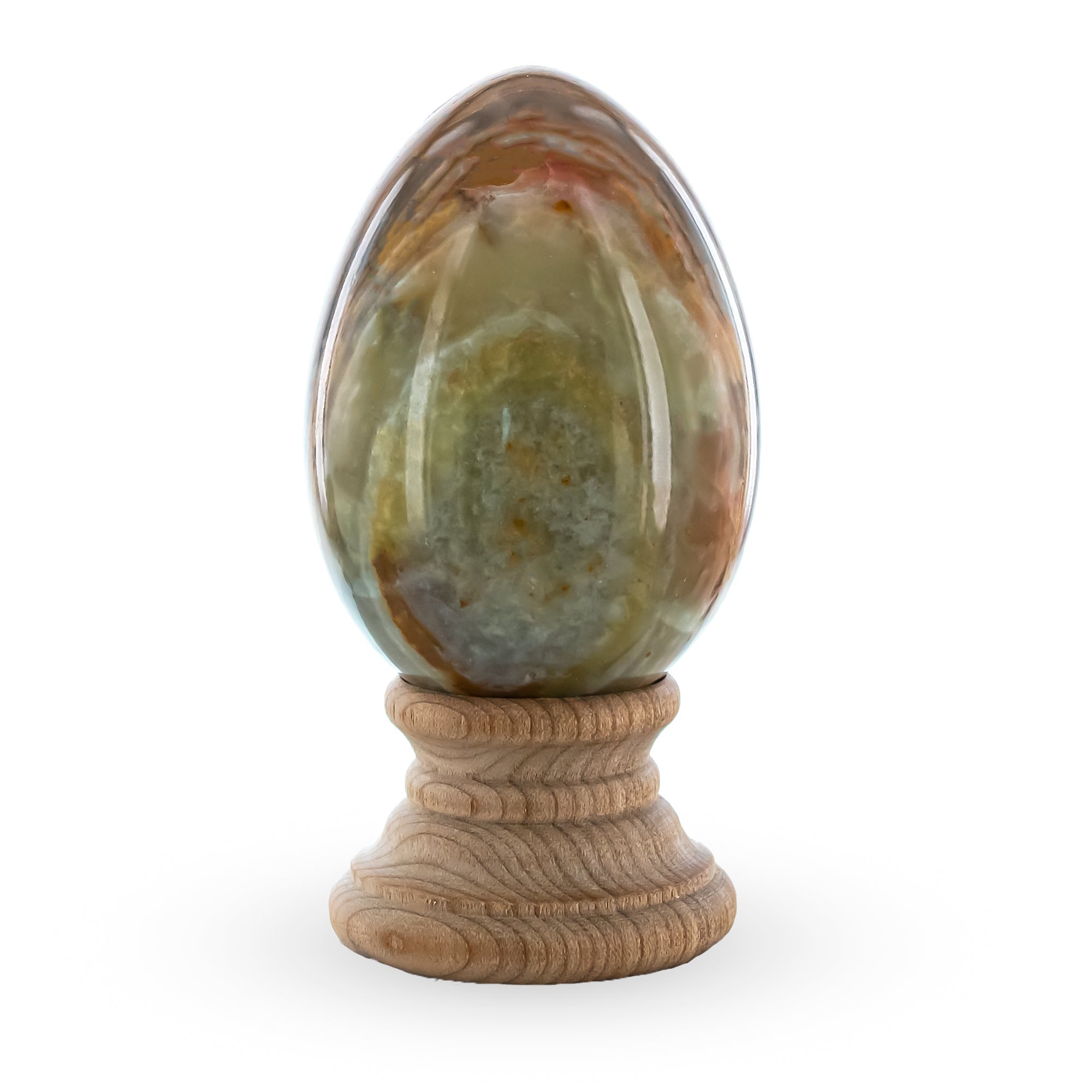 Natural Marble Egg With Wooden Stand 3 Inches Tall