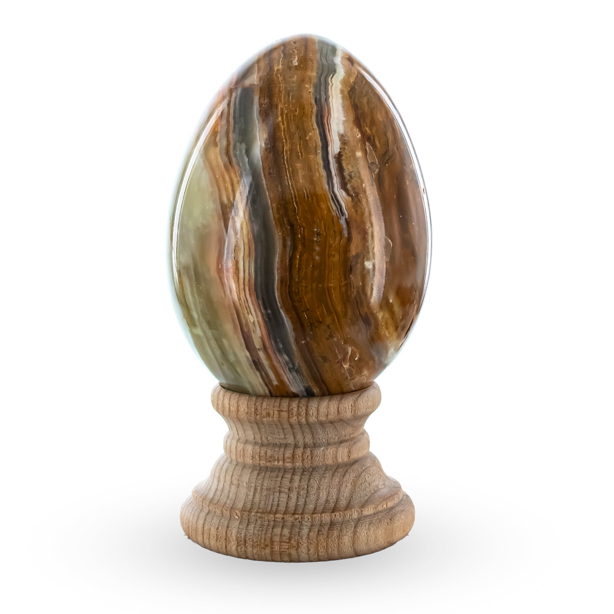 Natural Marble Egg With Wooden Stand 3 Inches Tall