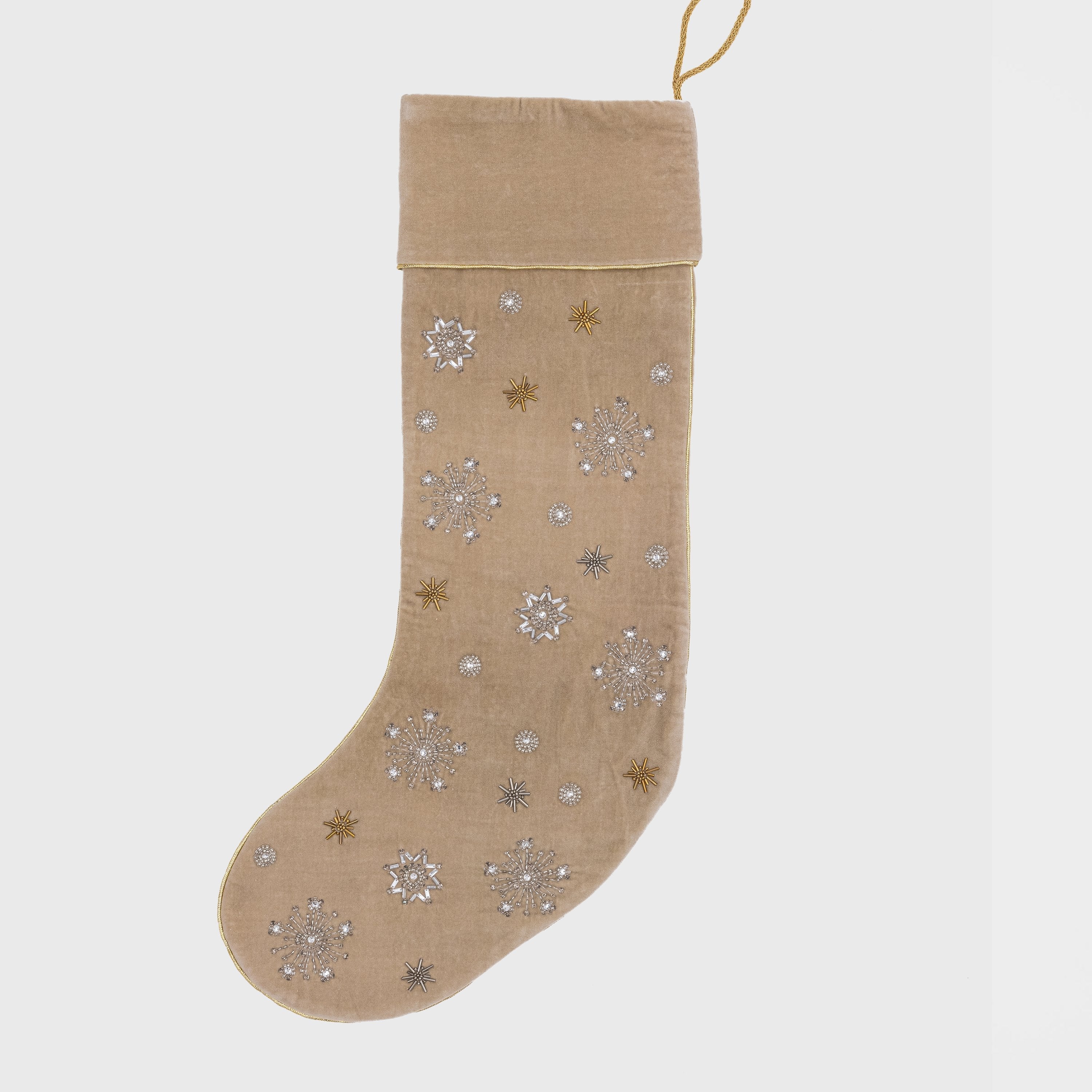 Extra Large Snowflake Stocking, Taupe