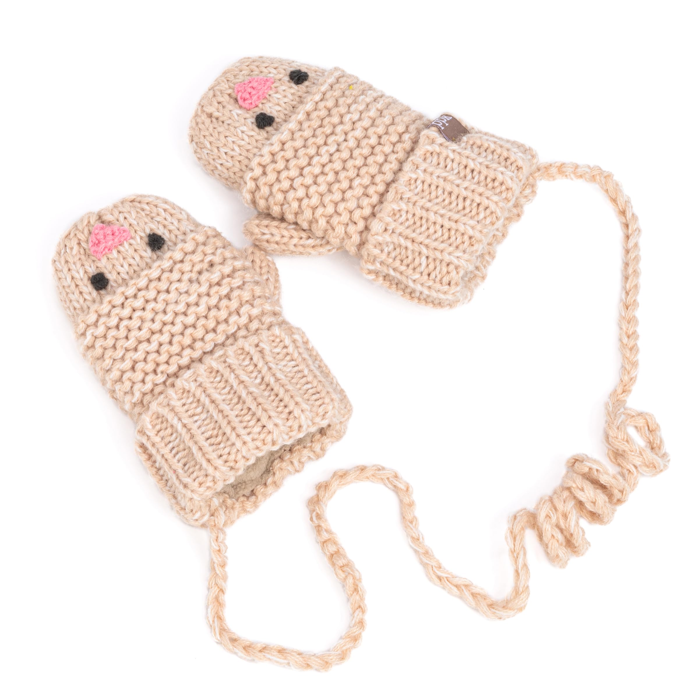 Knit Baby Chick Mittens With Cord-for Kids, Toddler Girls Age 1-6 Years, Cute Design