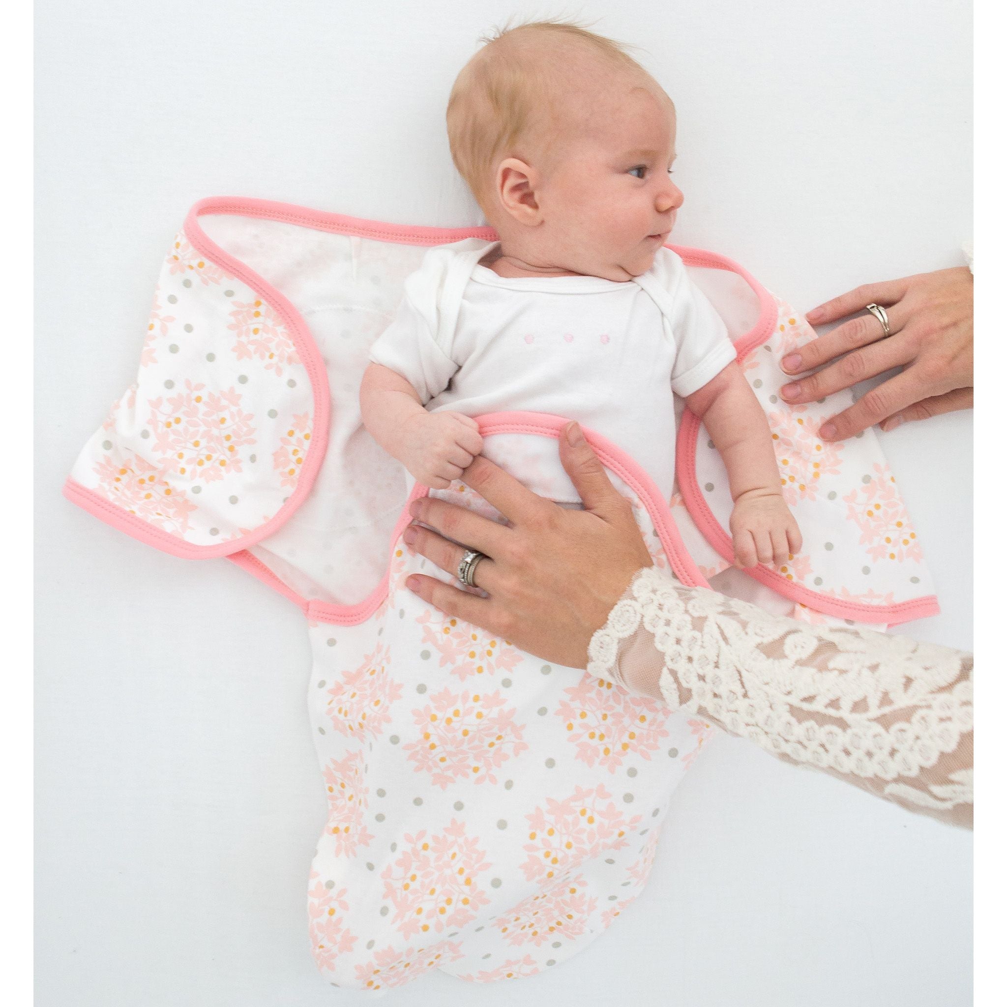 3 Swaddle Wraps - Heavenly Floral, Bella, Tiny Triangles, Pinks With Touch Of Gold Shimmer