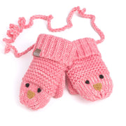 Knit Baby Chick Mittens With Cord-for Kids, Toddler Girls Age 1-6 Years, Cute Design