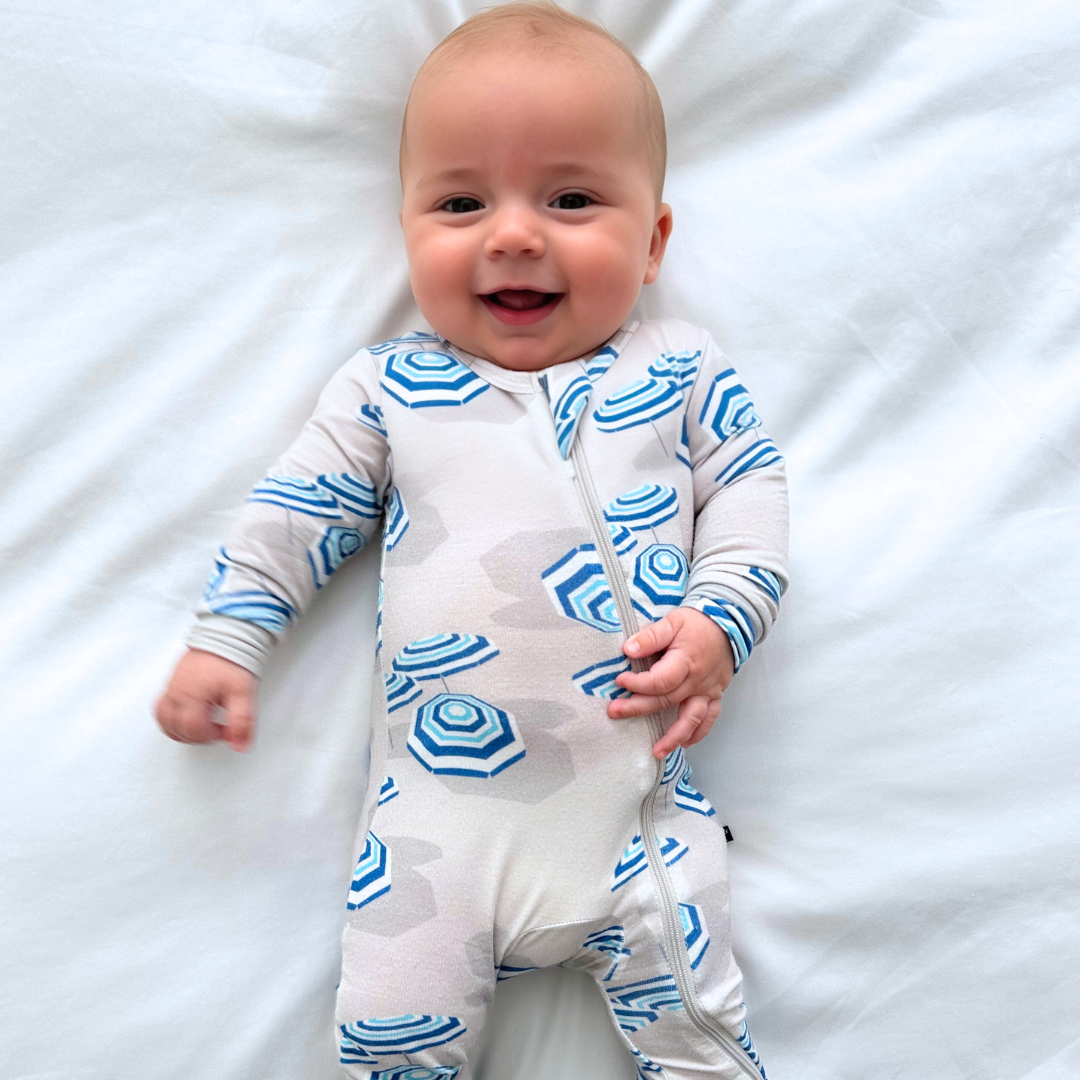 Amalfi Coast Beach Umbrella Navy Gray Zippered Romper