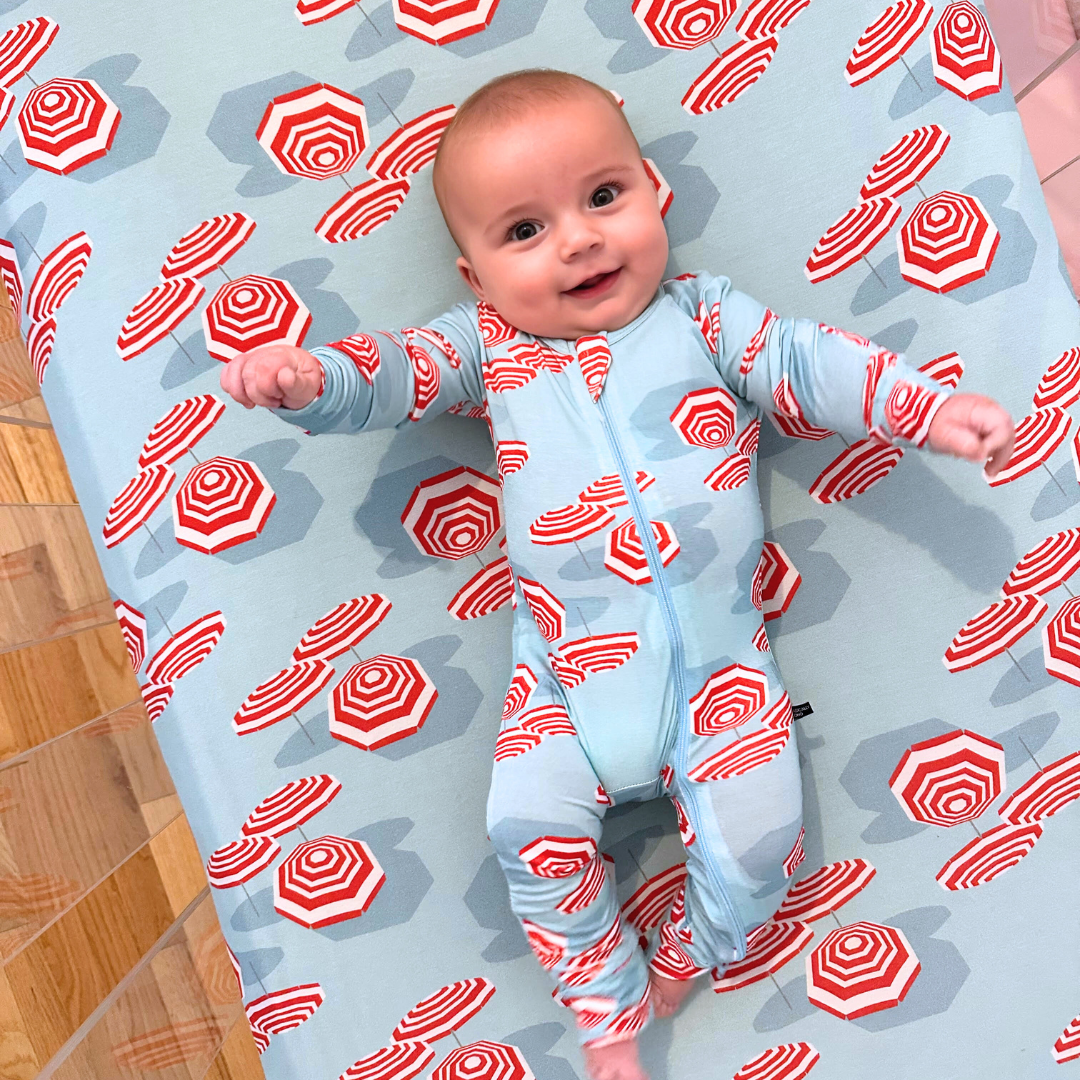 Amalfi Coast Beach Umbrella Red And Blue Crib Sheet