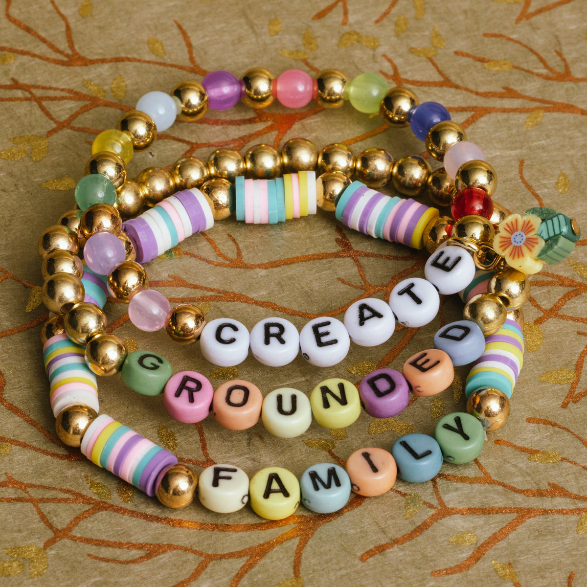 Grateful Multicolor Round Letter Bead With Tree Of Life Charm Diy Bead Jar