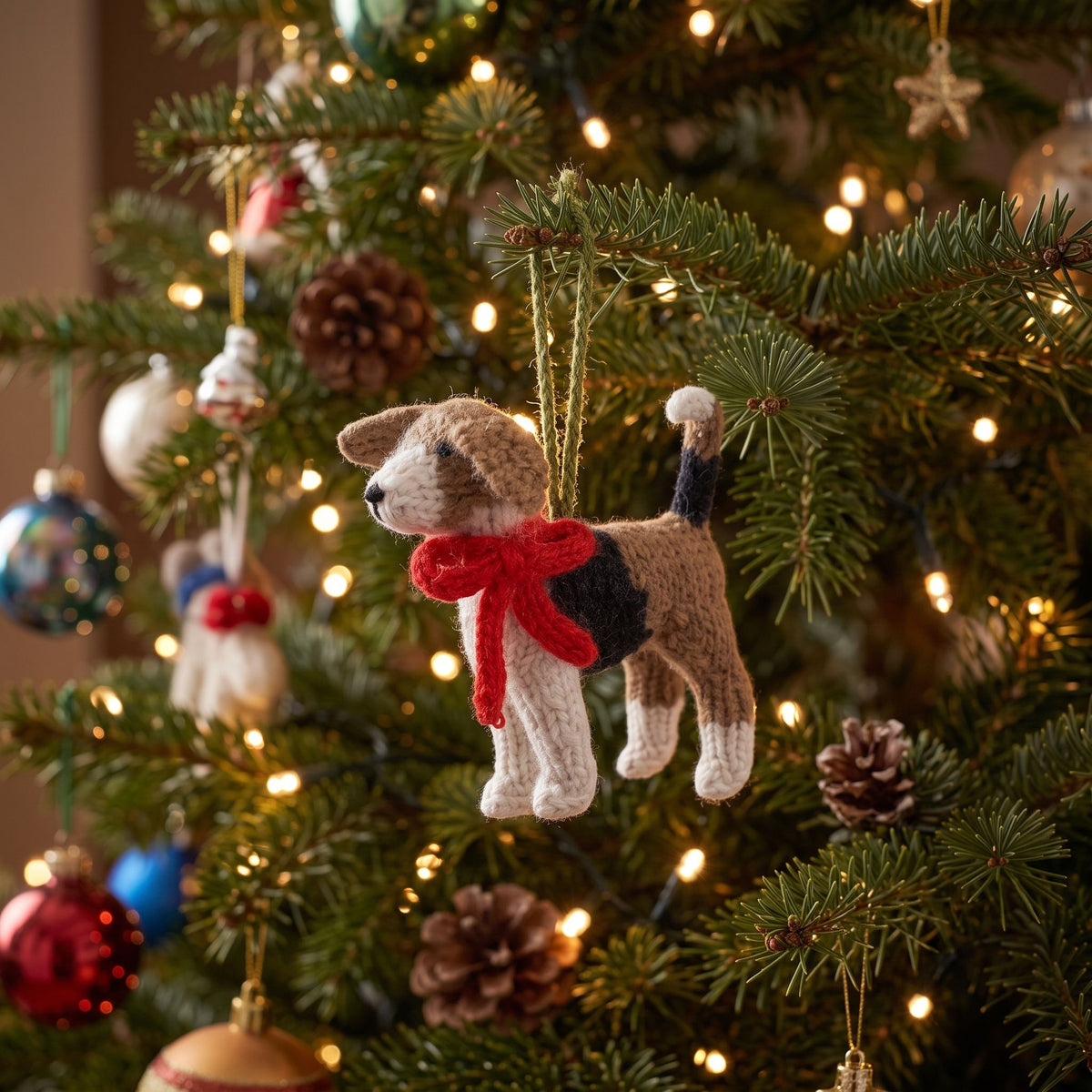 Beagle Hand Knit Christmas Ornament