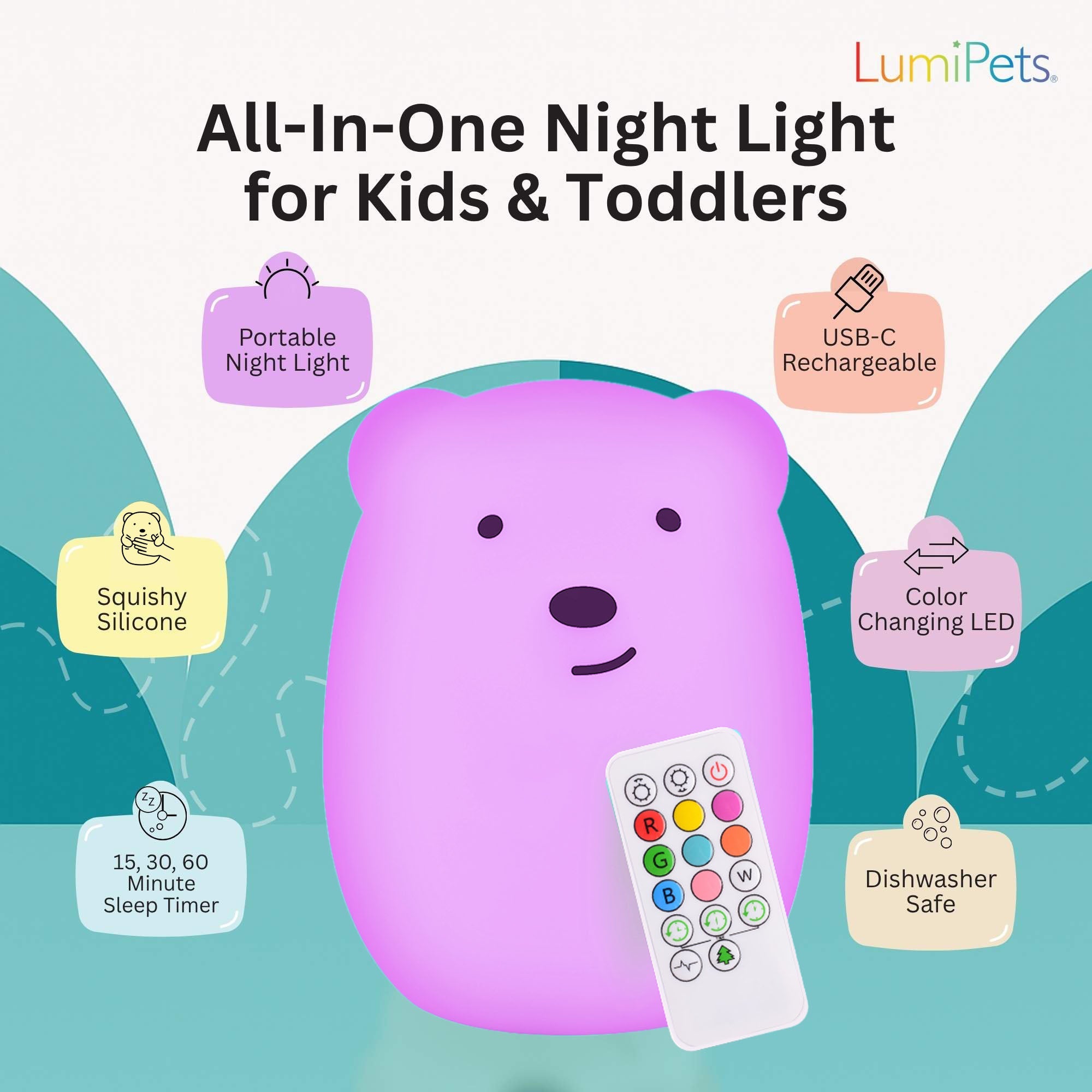 Lumipets® Benny The Bear- Children's Touch Night Light