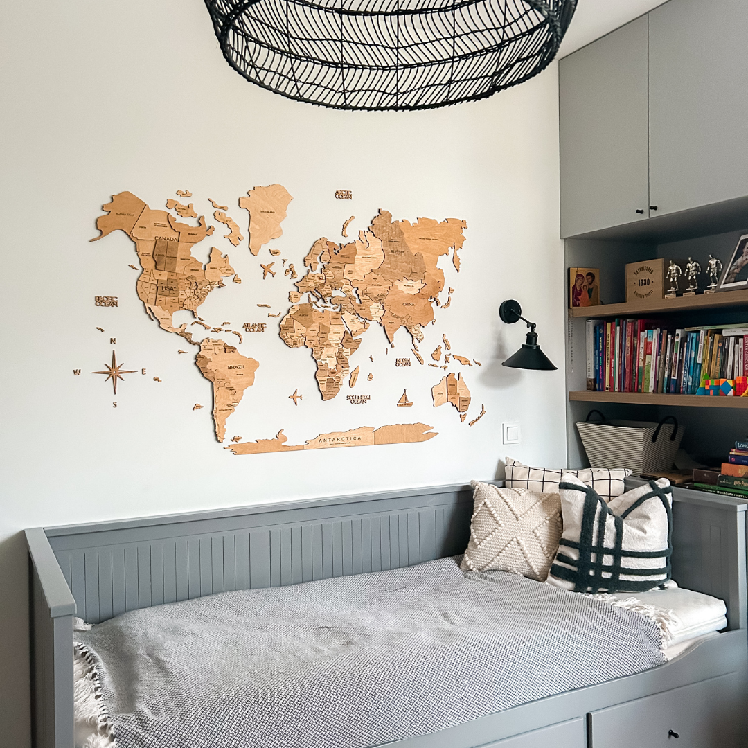 3d Wooden World Map Light