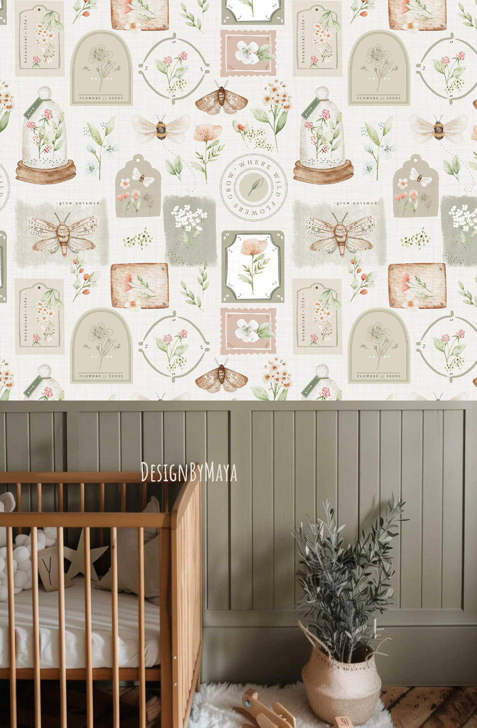 Butterflies & Wild Flowers Wallpaper - Nursery Wall Decor Wallpapers