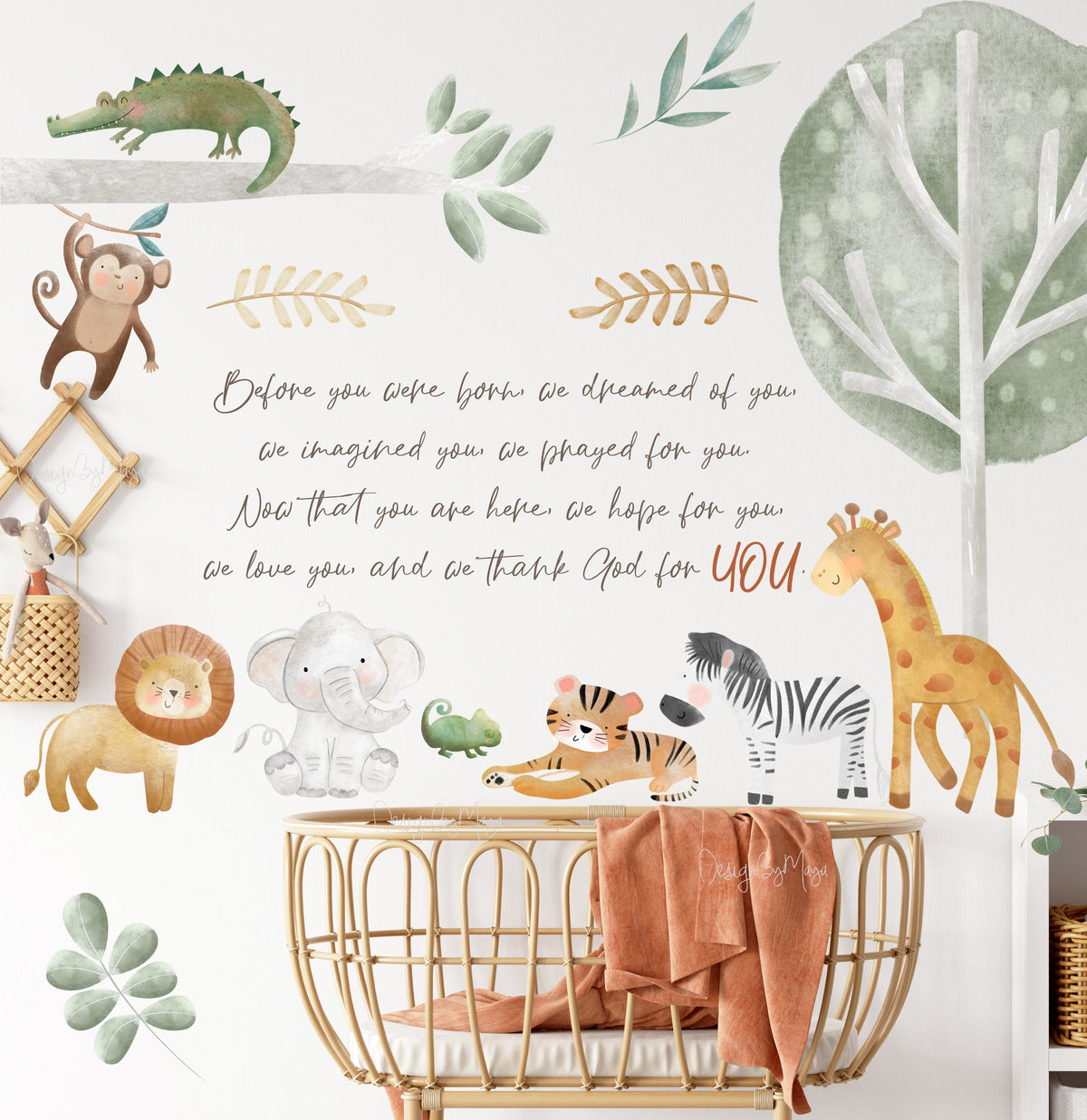 Animated Safari Animals, Jungle Creatures - Fabric Nursery Wall Art Decals