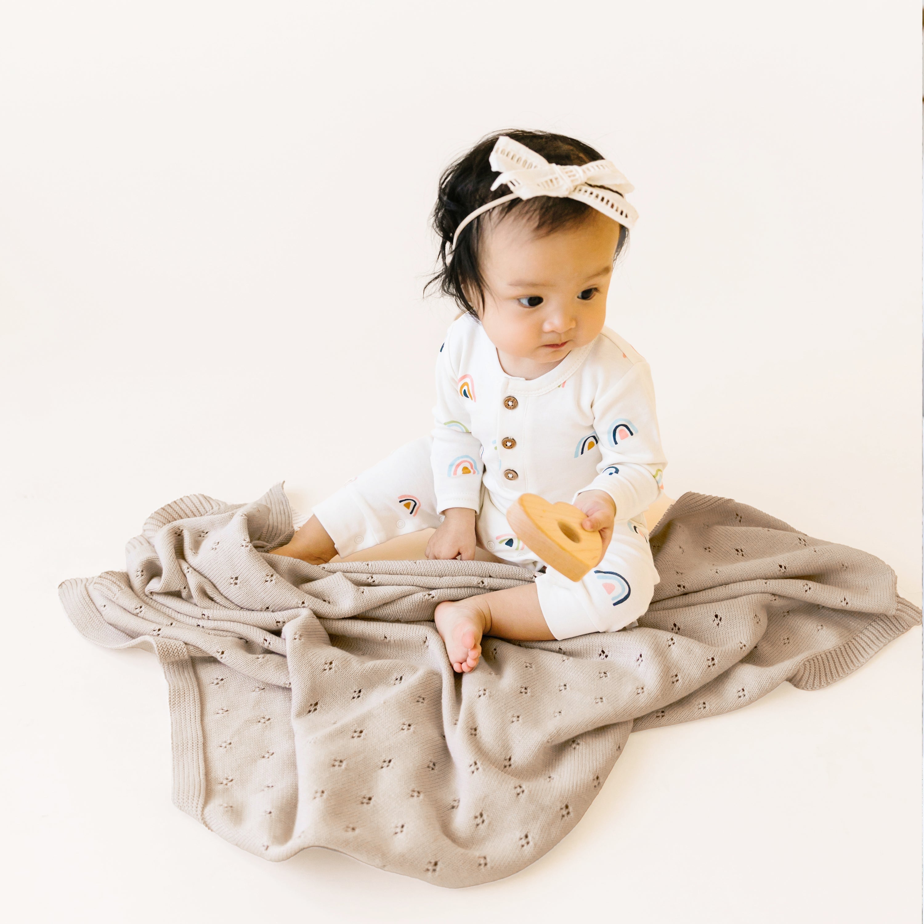 Organic Cotton Pointelle Baby Blanket - Beige