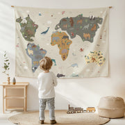 Tapestry World Map - Fabric Nursery Wall Banner Art