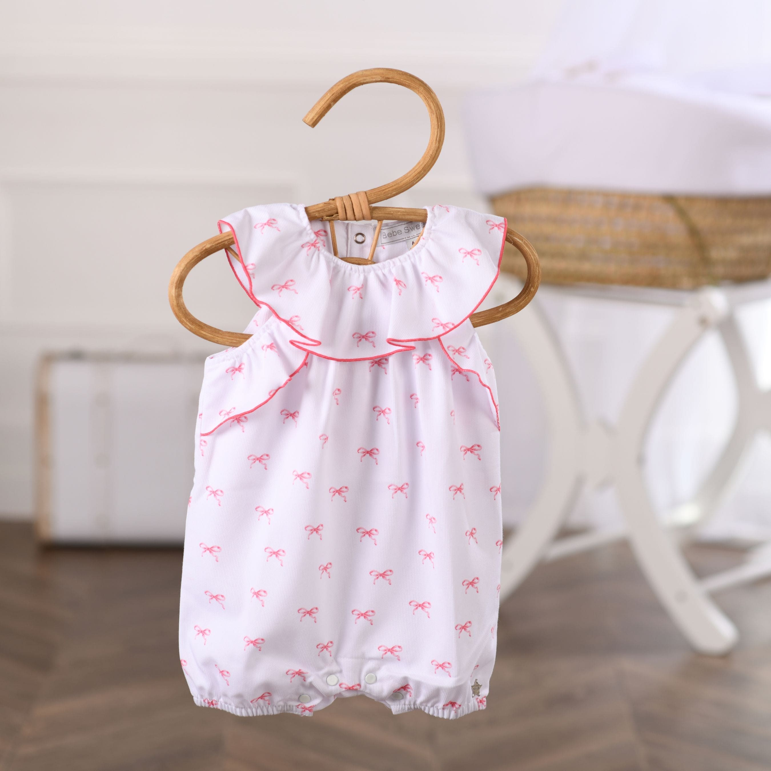 Belle | Girls White & Pink Bow Print Playsuit