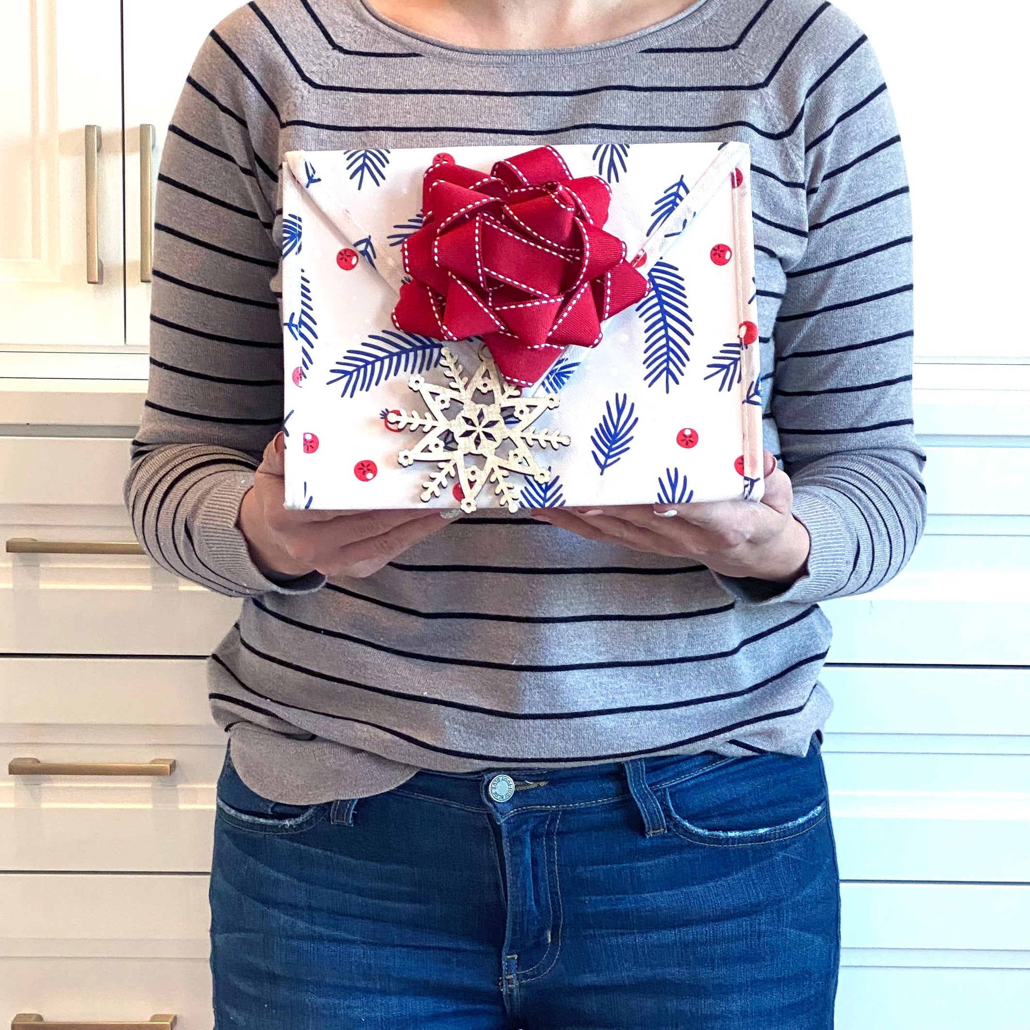 Everenvelope: Small Blue And Red Print Reusable Gift Bag With Magnetic Closure