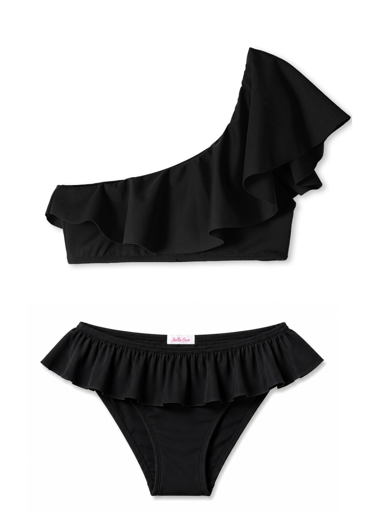 Black Ruffle One Shoulder Bikini