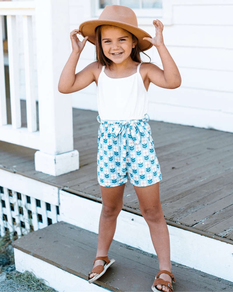Betty Camisole Romper - Floral Sky