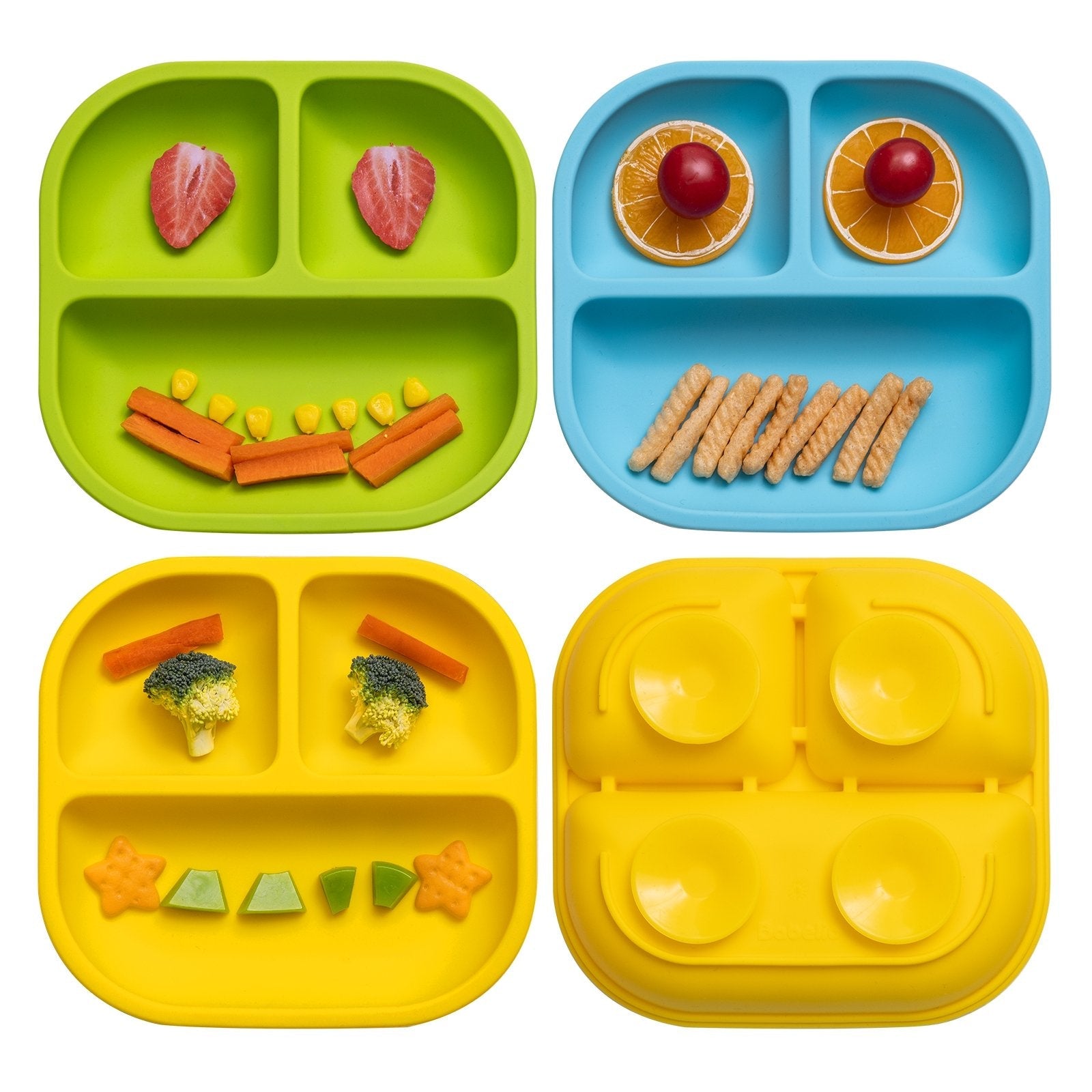 Babelio New Basics Suction Plates For Baby And Toddler - 3 Pack With Powerful 4-cup Suction