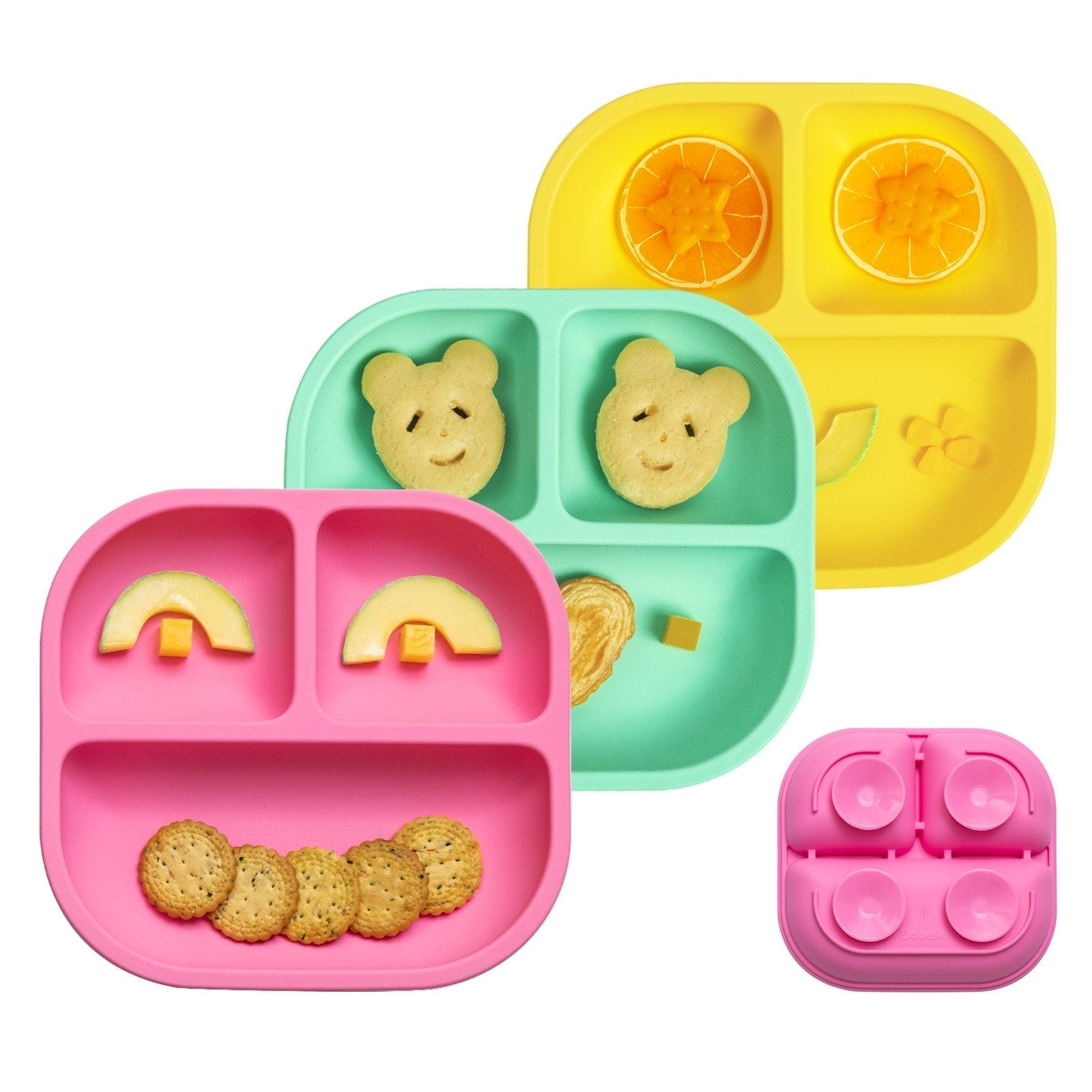 Babelio New Basics Suction Plates For Baby And Toddler - 3 Pack With Powerful 4-cup Suction