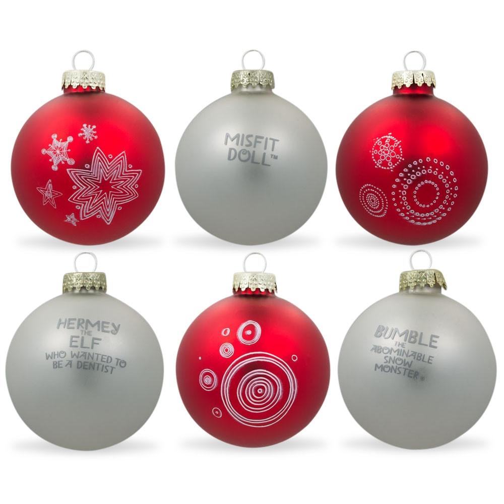 White And Red Glass Ball Christmas Ornaments 2.75 Inches