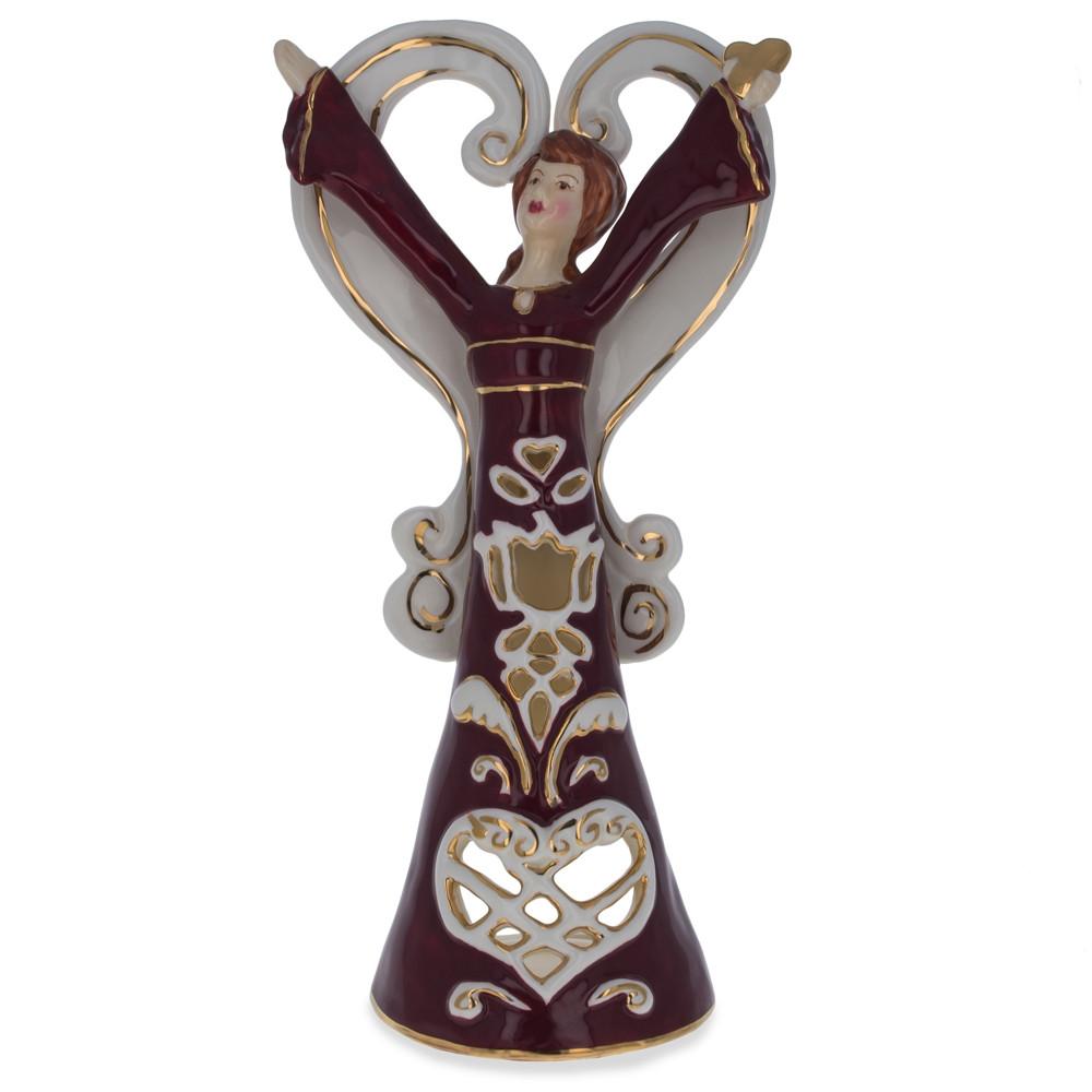 Angel In Red Porcelain Figurine With Tea Light 10 Inches