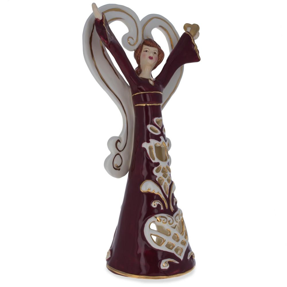 Angel In Red Porcelain Figurine With Tea Light 10 Inches