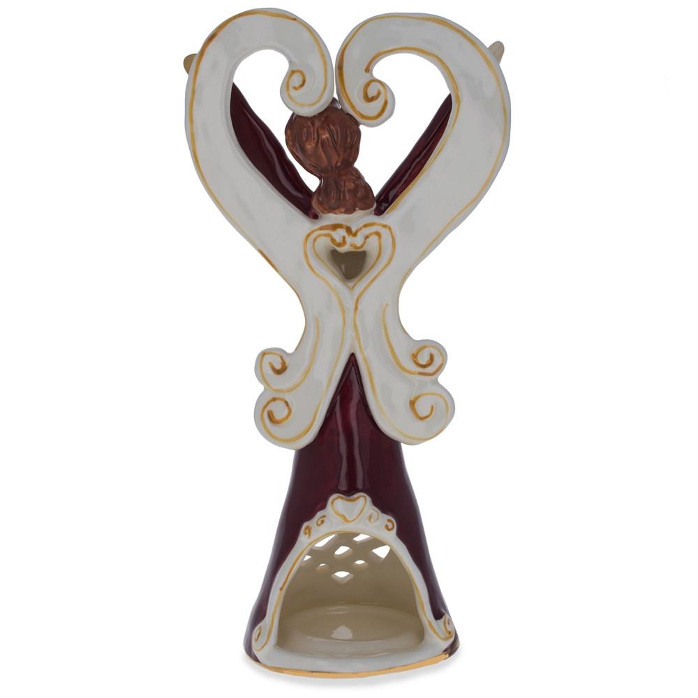 Angel In Red Porcelain Figurine With Tea Light 10 Inches