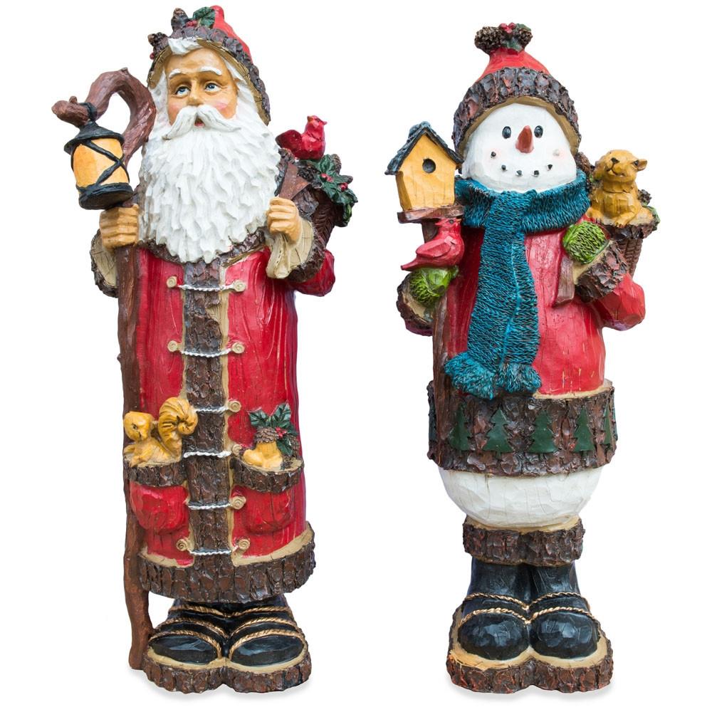 Set Of 2 Santa And Snowman Christmas Figurines 18 Inches