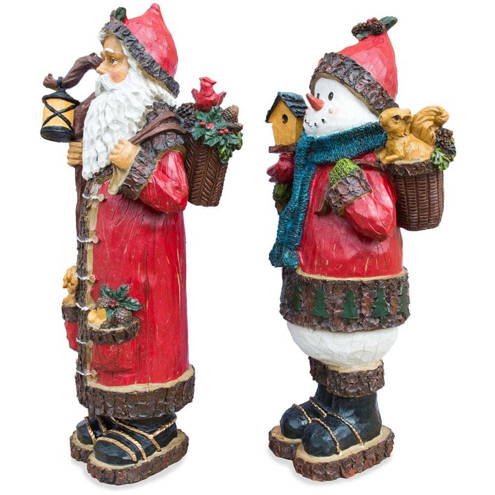 Set Of 2 Santa And Snowman Christmas Figurines 18 Inches