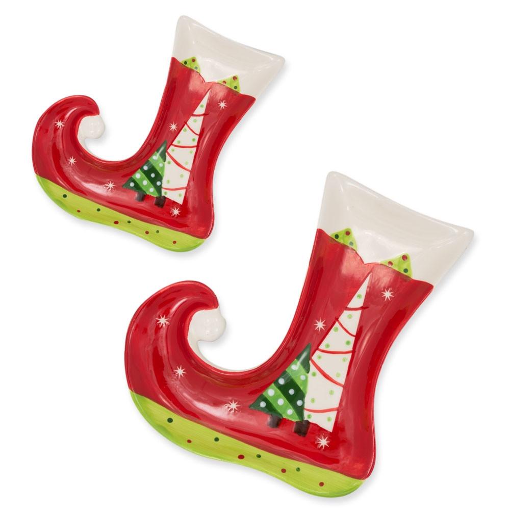 Set Of 2 Christmas Stockings Shape Ceramic Plates