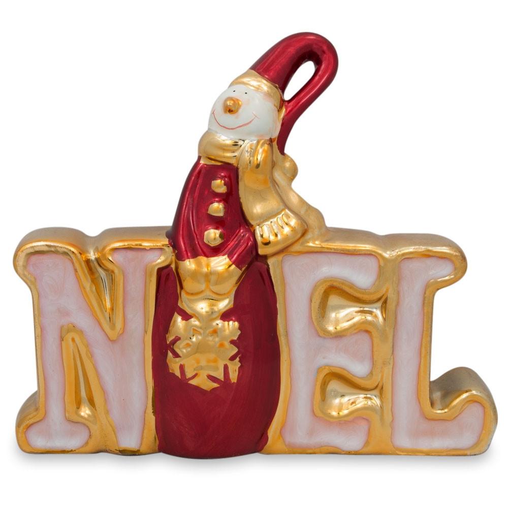 Ceramic Snowman And Noel Letters Figurine 6 Inches Tall X 6.5 Inches Wide