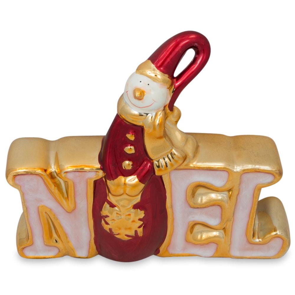 Ceramic Snowman And Noel Letters Figurine 6 Inches Tall X 6.5 Inches Wide