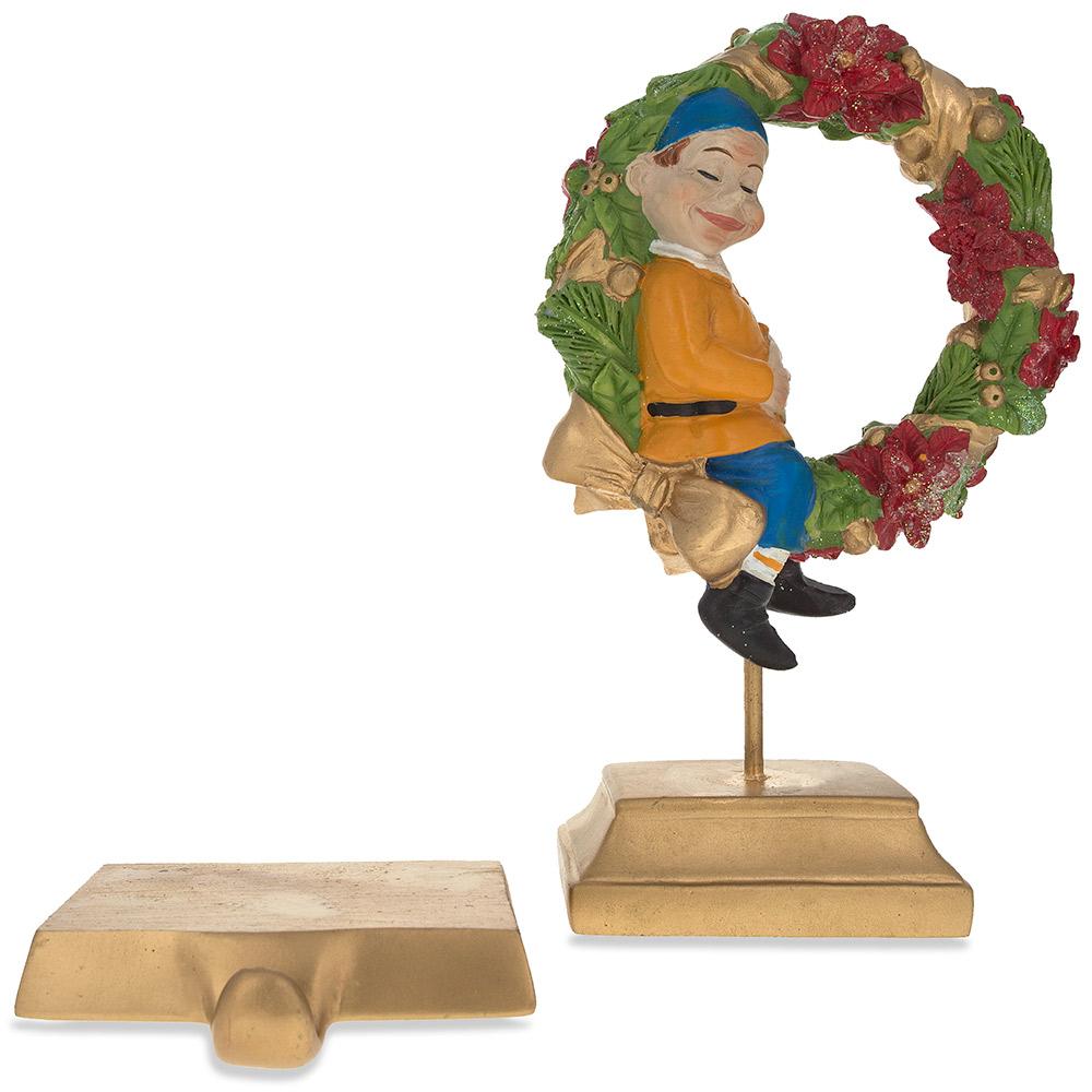 7-inch Wreath Metal Christmas Stocking Hanger With Elf Design