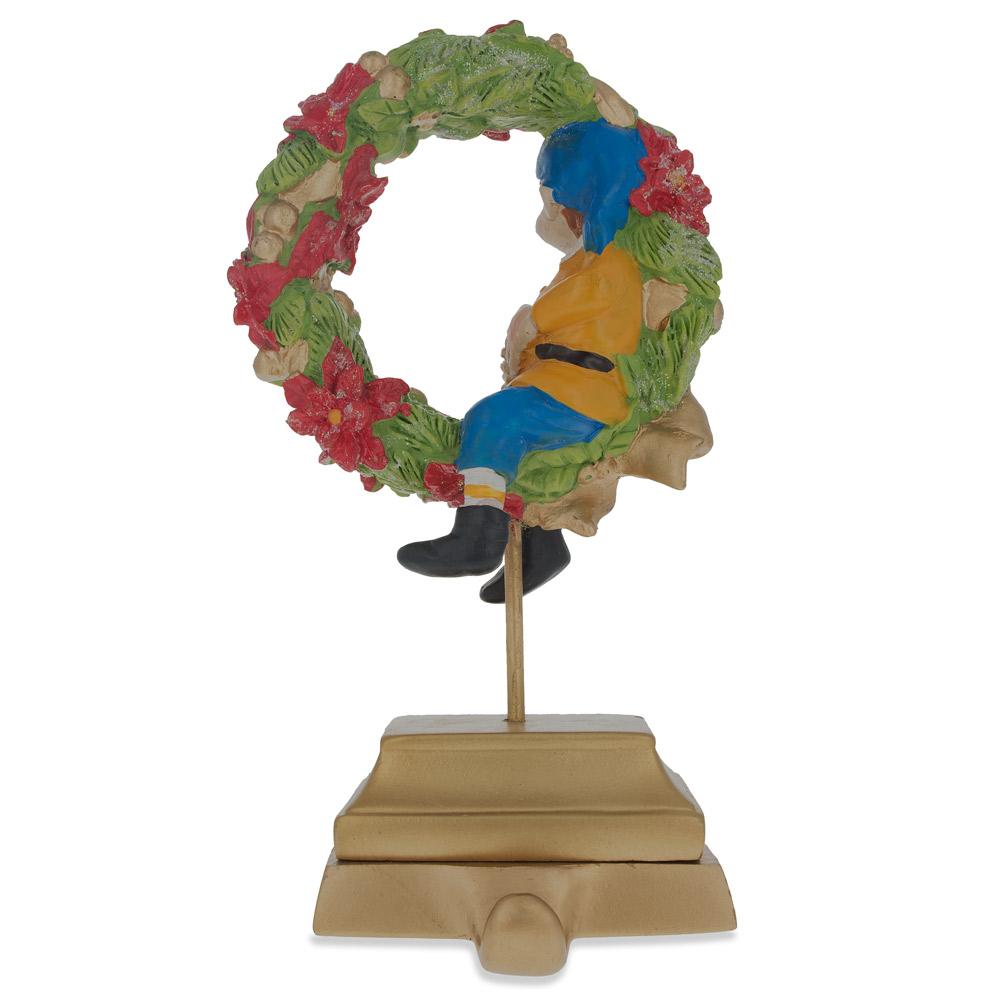 7-inch Wreath Metal Christmas Stocking Hanger With Elf Design