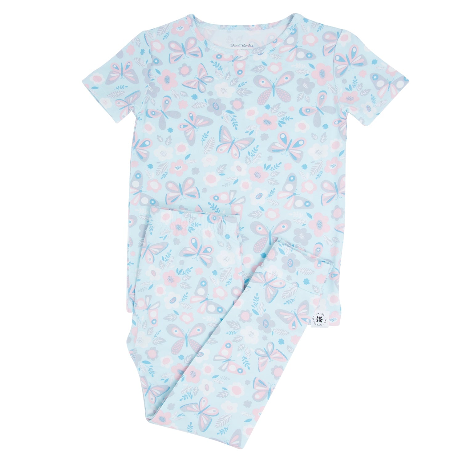 Big Kid Pajama S/s - Butterfly Aqua