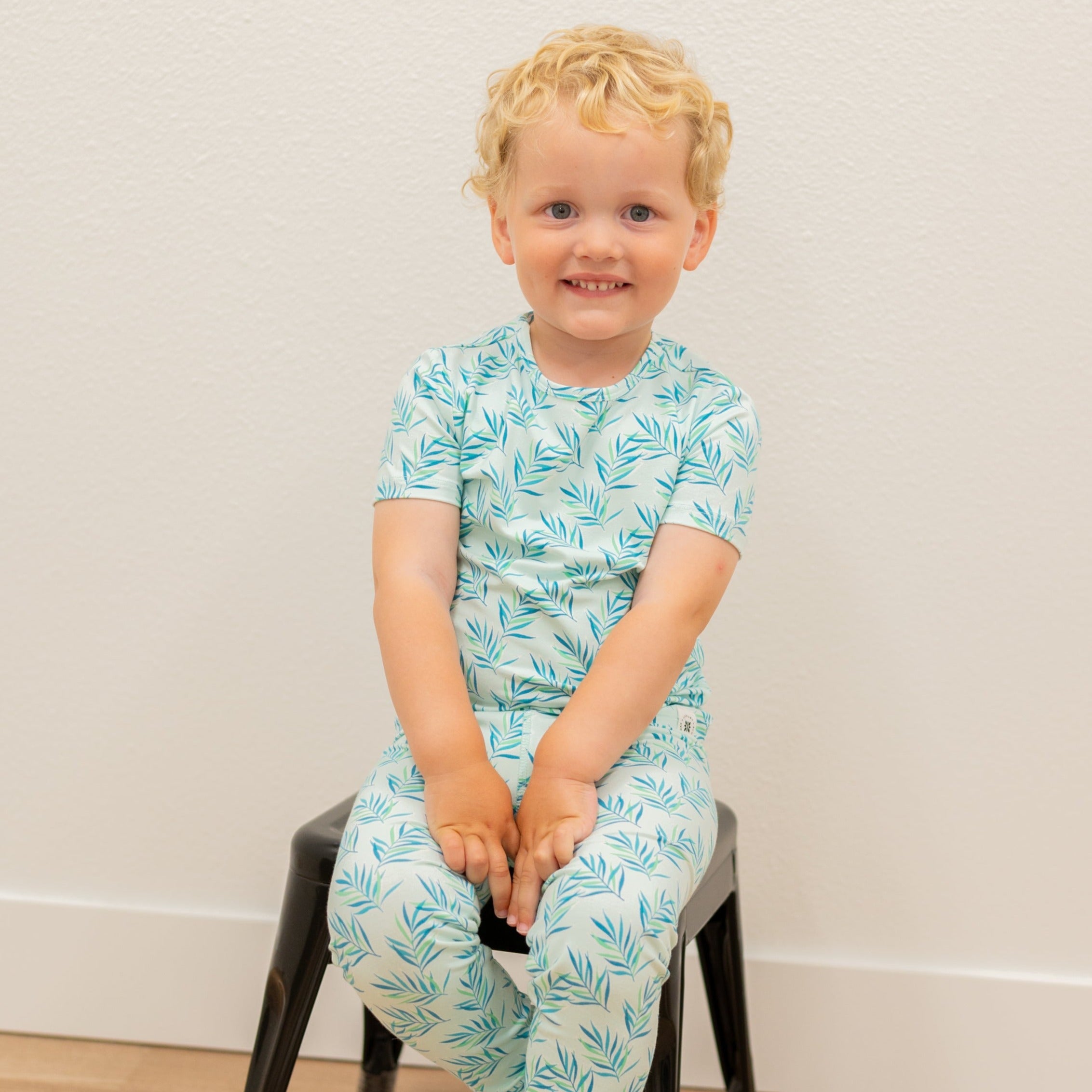 Big Kid Pajama S/s - Palms Blue