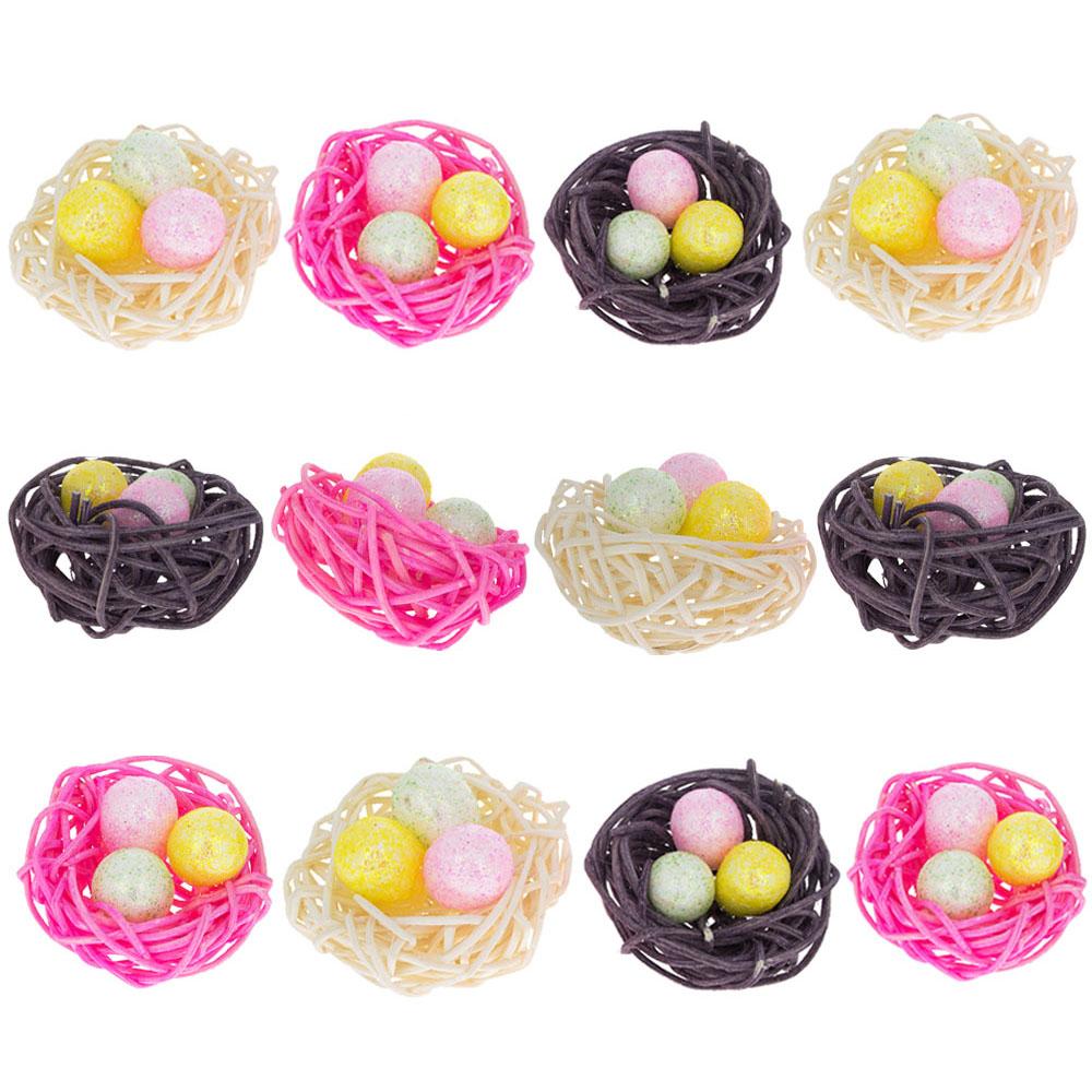 Set Of 12 Glittered Foam Easter Ornaments In The Basket