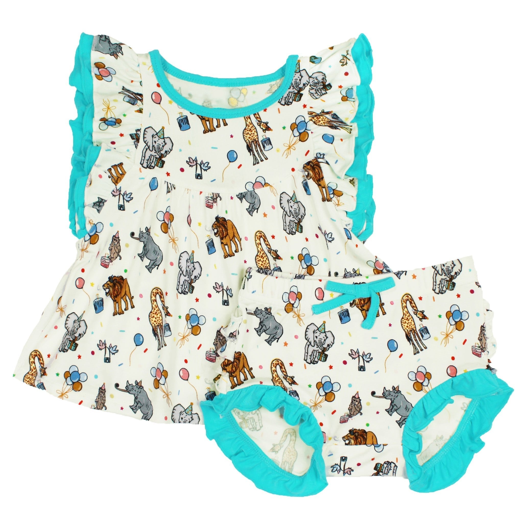 Birthday Party Animals Take The Cake Ruffle Peplum Bummie Set (3-24m)