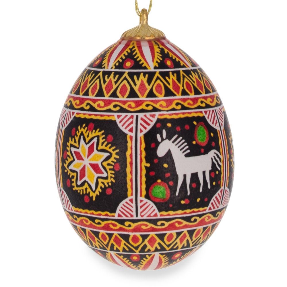 Horse And Star Authentic Blown Real Eggshell Ukrainian Easter Egg Pysanka Ornament