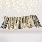 Black And White Buffalo Plaid Party Banner With Lace And Burlap