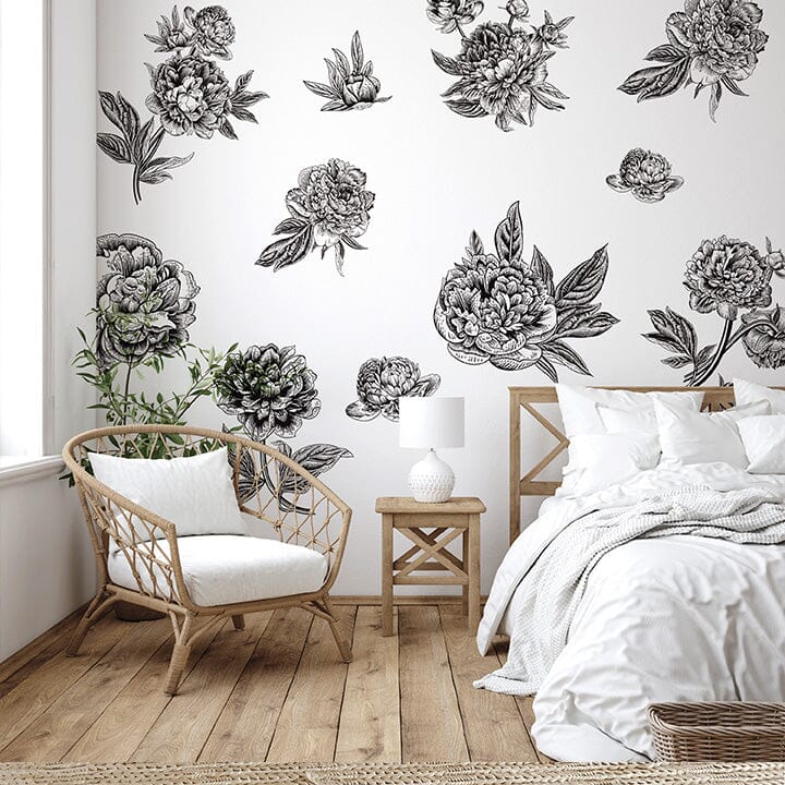 Black And White Flowers Wall Decals