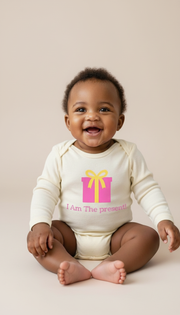 Pink I Am The Present Long Sleeve Baby Romper