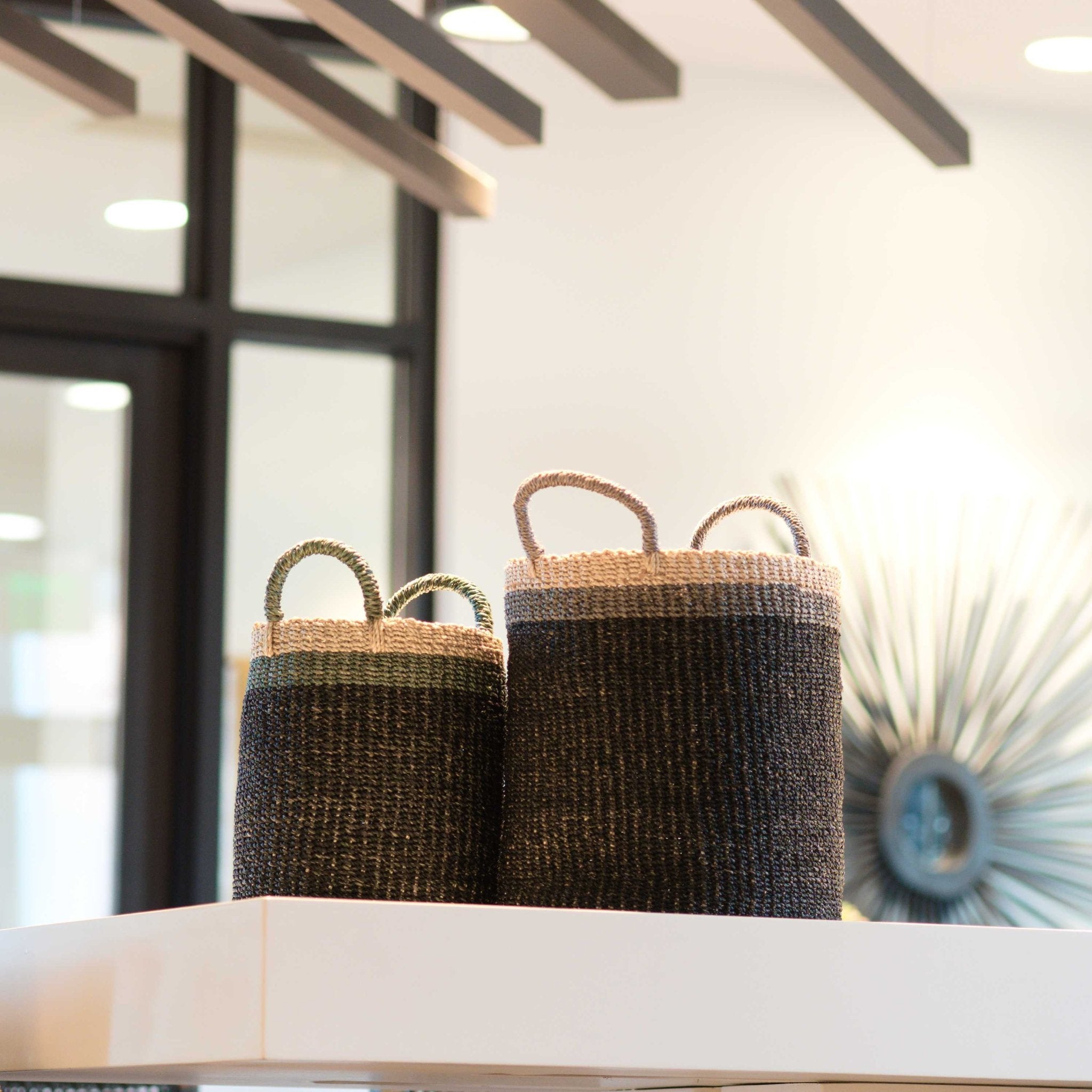 Black Baskets With Handle, Set Of 2 - Floor Baskets | Likhâ